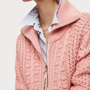 Pink Wool Half-Zip Pullover, Cable Knit - Scotch & Soda - Size S